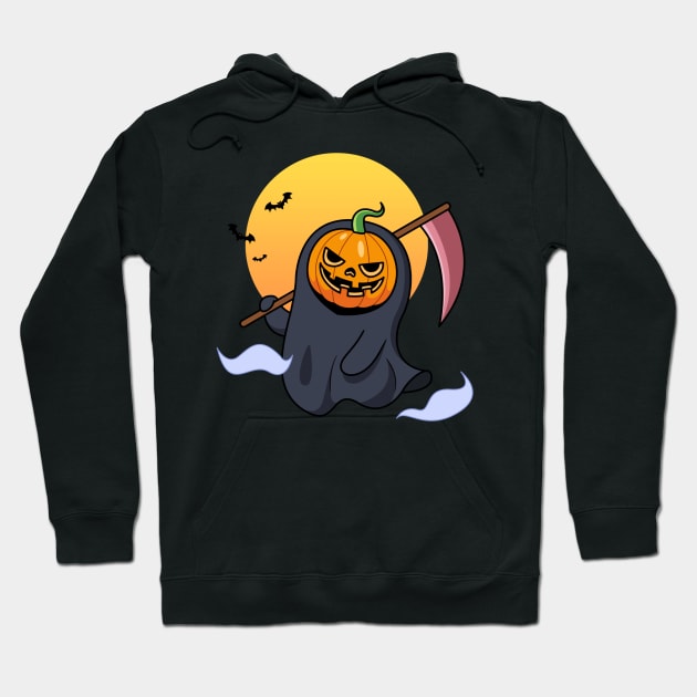 Halloween Grim Reaper Pumpkin Scythe Hoodie by YousifAzeez